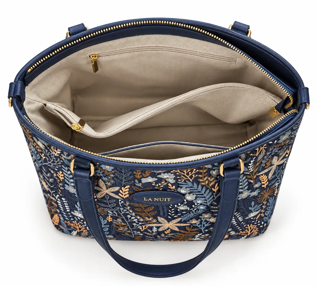 La Nuit Floral Navy Tote Interior.webp