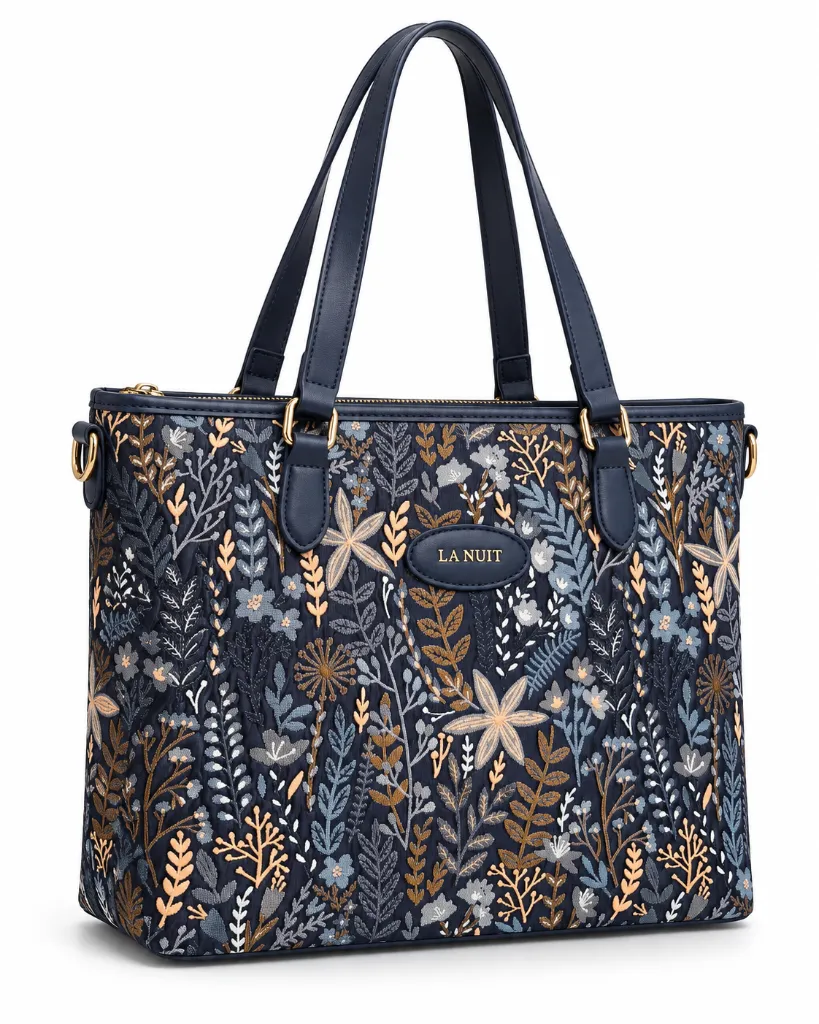 Navy Floral “LA NUIT” Tote Bag.webp