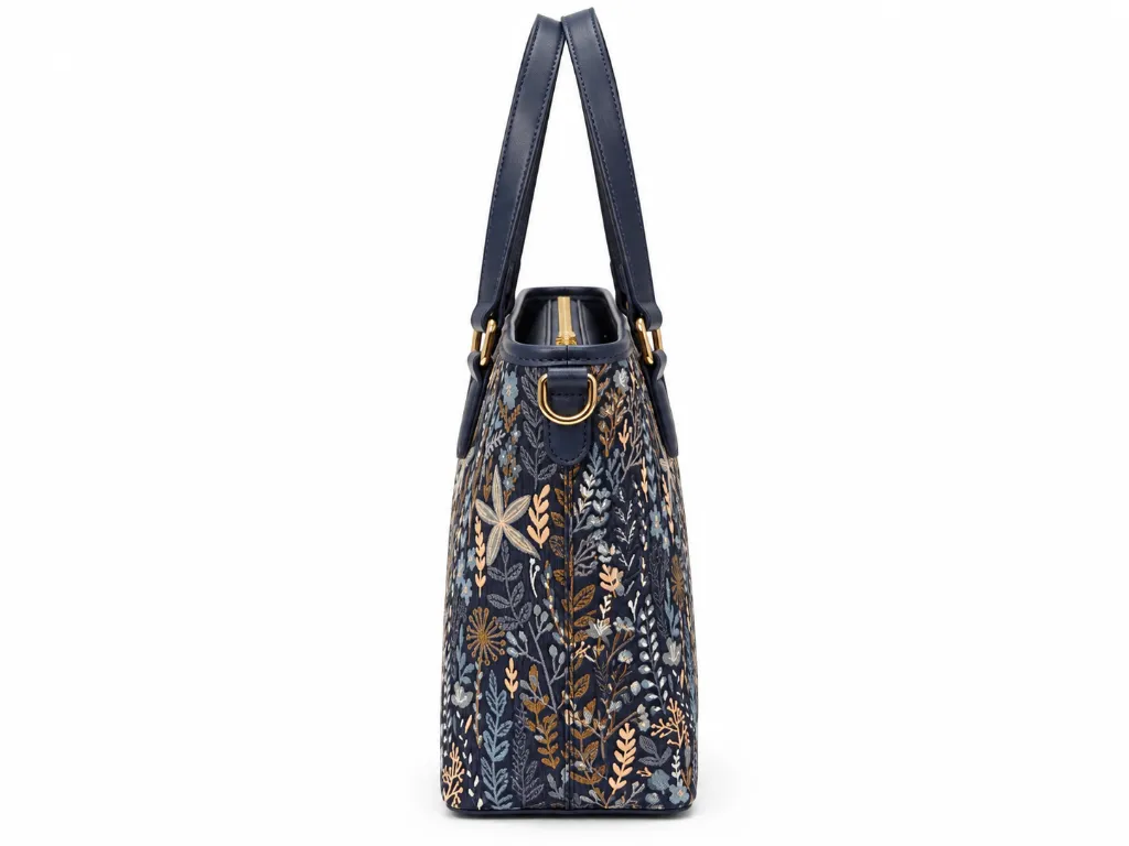 Navy Floral Jacquard Tote Profile.webp
