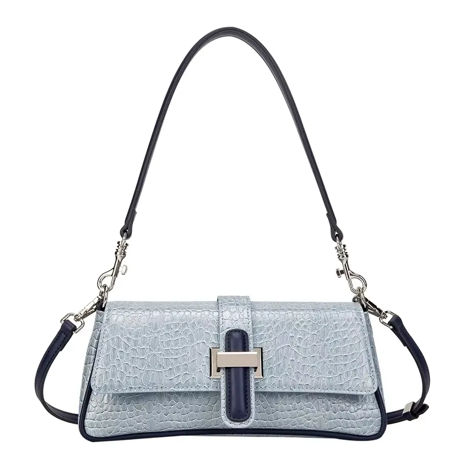 [LN-SB-001-2510-04] The Muse Baguette | Sling Shoulder Bag | Crocodile Blue