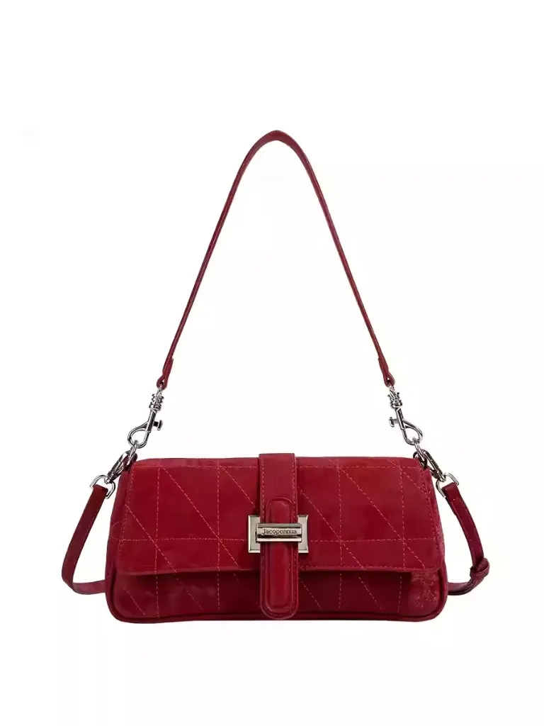[LN-SB-001-2510-03] The Muse Baguette | Sling Shoulder Bag | Crimson Quilt